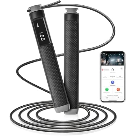 KYTO Smart Jump Rope, High Speed Jump Rope with Counter, Workout Jumping Rope with Steel Ball Bearings, Adjustable Length Speed Skipping Rope, Skipping Rope with App, Fitness Gifts for Adults, Kids (Silver) Cover