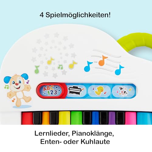 FISHER-PRICE Babys erstes Keyboard - tragbares Spielzeugklavier mit 4 Spielmöglichkeiten, Liedern, Lichtern und Geräuschen, spielerisches Lernen, spricht deutsch, ab 6 Monaten/ 1 Jahr, GFK01 – Bild 6
