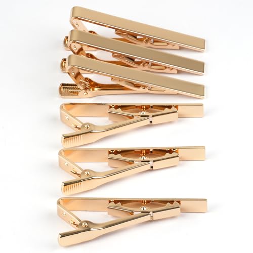 Image of MOWPOG 6 Pcs Tie Clips for Men, Tie Bar Pins Tacks with Gift Box | Copper, Shiny & Glossy, for Father, Husband, Boyfriend, Business, Wedding, Suit Accessories, Easy to Open, Won't Fade /Scratch
