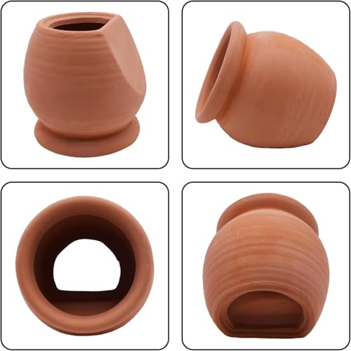 Image of RUIAN Betta Fish Hide Ceramic Aquarium Cave, Small Clay Pot Decor for Shrimp, Betta, and Small Fish, Safe Natural Hideout for Tanks, (Terracotta)