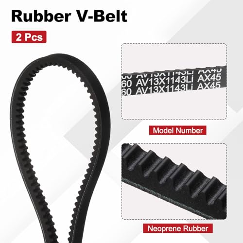 Image of AX45 Belt, Raw Edge Cogged Industrial Rubber EPDM V-Belt, Pack of 2 | 1 /2 inch(13mm) Width x 45 inch(1143mm) Inside Circumference x 5 /16 inch(8mm) Height