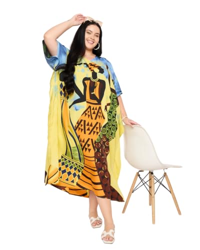 Image of Gypsie Blu Women Plus Size Kaftan Dress Beach Cover Up Maxi Dresses for Women, V-Neck Kimono Sleeve 1X-3X