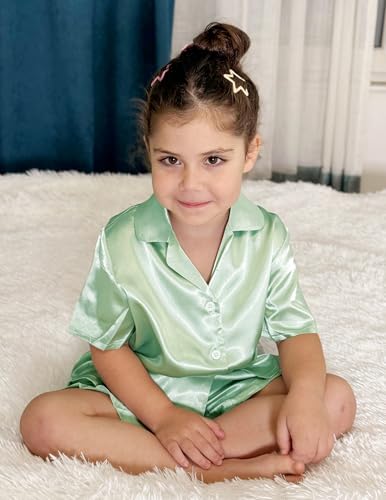 Image of Arshiner Girls Pajamas Silk Satin Pajama Set Button Pjs Ruffle Sleepwear
