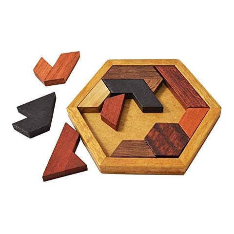 Kingzhuo Hexagon Tangram Puzzle Wooden Puzzle for Children and Adults Challenging Puzzles Wooden Brain Teasers Puzzle for Adults Puzzles Games Family Portable Puzzles Brain Games Tangrams for Adults Cover