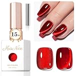 KRISNICE Jelly Glass Cat Eye Gel Polish with Magnet 15ML Holographic Glitter Shimmer Translucent Sheer Color Magnetic Nail Polish Salon DIY at Home (Blood Red-MY008)