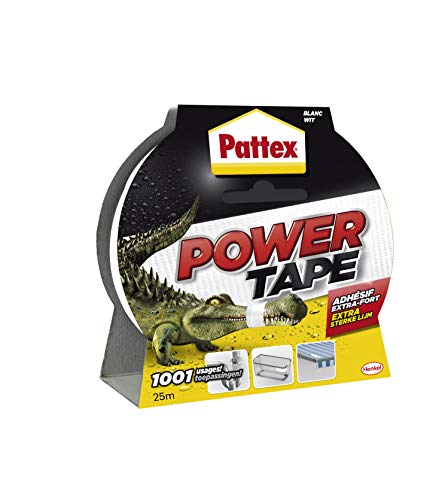 Pattex – Ruban adhésif Power Tape blanc (rouleau de 48 mm x 25 m) – Extra fort pour charges lourdes – Bande adhésive toilée tous supports