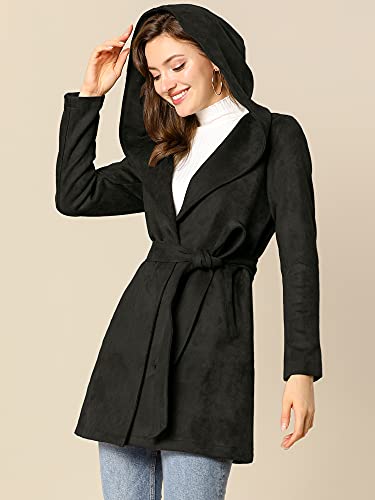 Allegra K Women's Faux Suede Hooded Winter Long Sleeve Belted Wrap Coat2