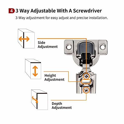 Stianc 50 Pack Soft Close Cabinet Hinges, 1/2 Inch Overlay Soft Close Hinges For Kitchen Cabinet Hinges, Self Closing Cabinet Hinges-3 Way Adjustability, 105 Degree #TOP4