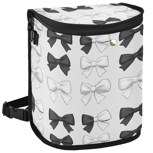 Image of Car Trash Can Black White Bows Car Garbage Bag with Lid Hanging Waterproof Leak Proof Vehicle Storage Bin