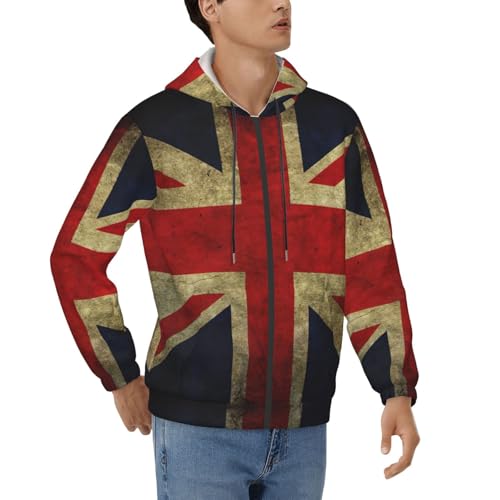 Sweat à capuche homme drapeau britannique à manches longues et cordon