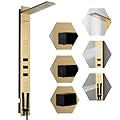 BWE Brushed Gold Shower Panel Tower System, Multi Function Shower System with Body Jets, Handheld Sprayer, Rainfall Shower Head and Waterfall Outlet Stainless Steel Wall Mount Shower Panels