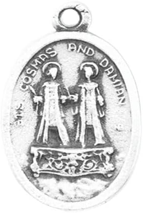 Hirten Small Oval Saint Cosmos - Saint Damian Silver Oxidized Medal Charm, Pack of 5 Medals