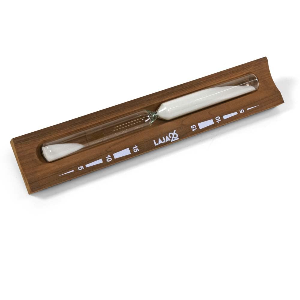 LaJa26 Sauna Sanduhr "Konkav" weißer Sand - FSC Espenholz - Drehgestell aus Holz zur Montage an der Wand - Beständig gegen Wärme und Luftfeuchtigkeit - Fertig montiert - Handarbeit Made in Europe