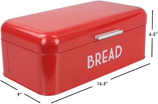 Home Basics Grove Bread Box For Kitchen Counter Dry Food Storage Container, Bread Bin, Store Bread Loaf, Dinner Rolls, Pastries, Baked Goods & More, Retro Vintage Design, Red