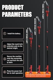 3-in-1 Electric Pruner Kit for Tree Trimming & Garden Work, Cordless Chainsaw & Shears with 8ft Telescopic Pole, 6-Inch Blade, 2 Batteries, SK5 Steel, Red – Ideal for Seasonal Yard Maintenance