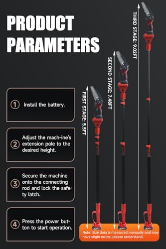 3-in-1 Electric Pruner Kit for Tree Trimming & Garden Work, Cordless Chainsaw & Shears with 8ft Telescopic Pole, 6-Inch Blade, 2 Batteries, SK5 Steel, Red – Ideal for Seasonal Yard Maintenance