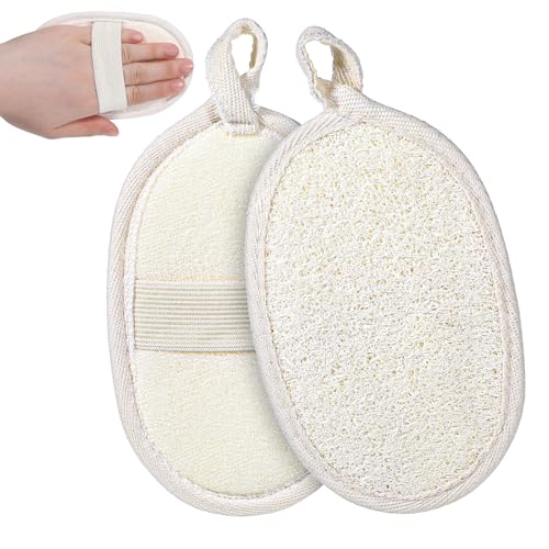 JJUNW 2 esponjas de lufa natural, esponja de lufa beige para cuerpo, reutilizable, esponja de lufa natural, exfoliante corporal, esponja de masaje para hombre y mujer, baño spa