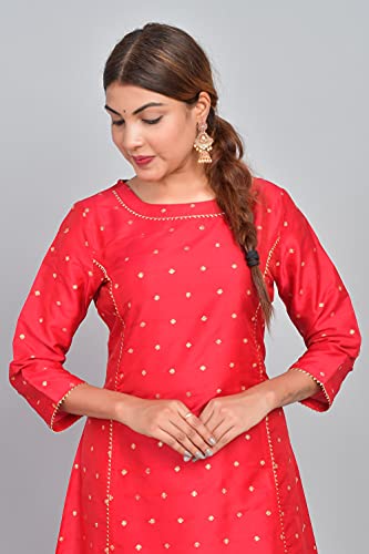 Image of Riara Art Silk Women Long Anarkali Kurti with Pant Polka Dot A-line Ladies Ethnic Wear Dress