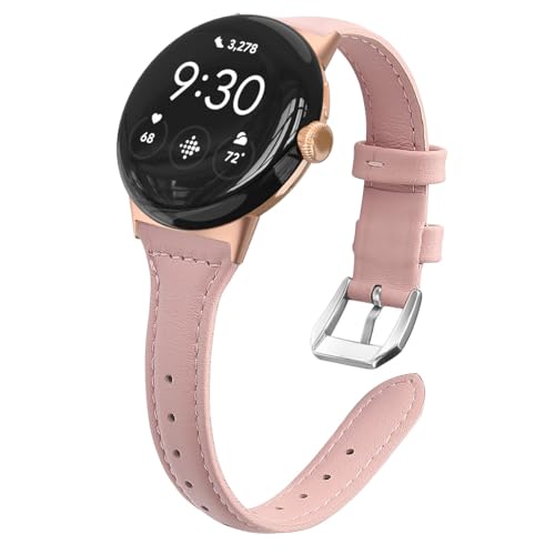 Google Pixel Watch Pixel Watch2 バンド 本革 本革バンド ソフトベルト 交換用バンド 男女兼用 長さ調節 ピンバックル 無地 ピンク 000011