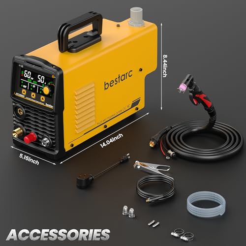 Image of Bestarc Pilot Arc Plasma Cutter, [LED Display][Air Sensor] 50A Plasma Cutter Machine 110 /220V Dual Voltage, 1 /2'' Clean Cut 3 /4 Inch Max Cut, Post Flow Mesh, 2T /4T for Beginners DIY, Yellow