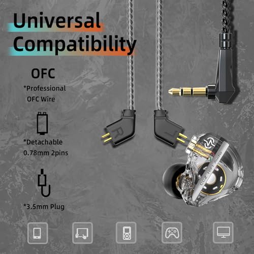 Image of CCZ DC01 Pro Gaming Earbuds, Professional iems for Gaming, Super Bass in Ear Monitor Headphone Wired Earphones with 1DD, Patent Ear fins, Ear tips, for School Student Laptop Podcaster (black with mic)