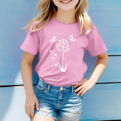 Boys Girls Dandelion Print Basic T Shirts Round Neck Medium Short Sleeve Solid Tees for Kids Toddler Spring Clothes2
