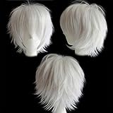 S-noilite Unisex Short White Cosplay Wigs Fluffy Straight Women Mens Male Anime Party Costume Heat Resistant Synthetic Hair Wig