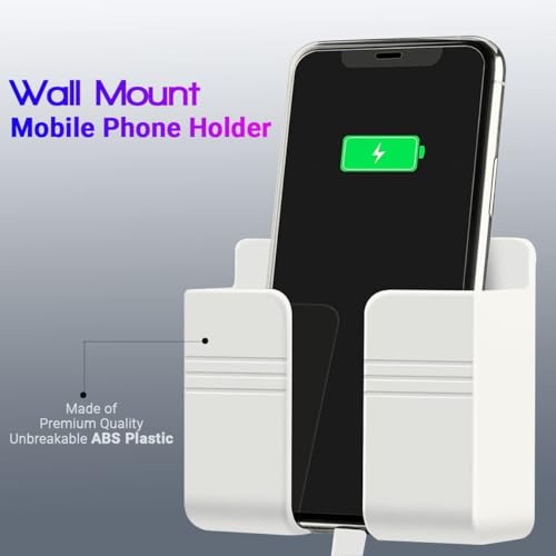 Image of Wall Mounted Adhesive Remote Control Stand Mobile Phone Holder for Charging AC /TV Storage Box for All Smartphones | Pack of 5 (White)
