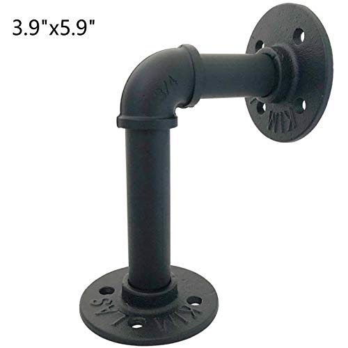 Yuanshikj Industrial Pipe Shelf Brackets Double Flange Bracket Iron Metal Fittings DIY Shelves Vintage Furniture Wall Mounted Heavy Duty Decorative Rustic Shelving Bracket (8Pc 3.9\"x5.9\" Black)