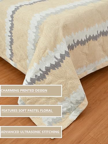 Image of IVAZA Luxury Ultrasonic Punch AC Comforter Blanket - Quilted Microfiber Floral Pattern, Lightweight Breathable All‑Season Blanket for Bedroom, Travel (Singled Bed,228x152 CM) (Light Beige)