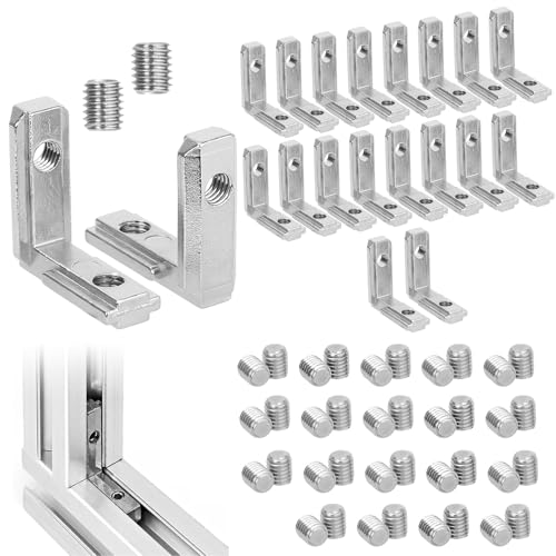 20 Stück T-Nut Innenwinkel 2020 M5 Aluprofil Verbinder Nut 6 T Slot 90 Inneneckverbinder mit 40 Schrauben Aluprofile Winkel Eckverbinder Verbinder Eckwinkel für Aluminiumprofil 20 Serie