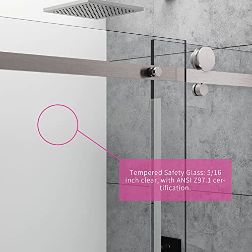 Ckb Tampa Single Sliding Frameless Bathtub Shower Doors, 55-59 Inch Width Adjustable X 60 Inch Height, 5/16 Inch Tempered Glass With Hardware Kit, Brushed Nickel Finish. #TOP3