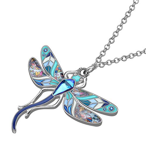 Bonsny Statement Enamel Rhinestone Dragonfly Necklaces Pendant Original Design Gifts For Women Nature Lover Jewelry #TOP2