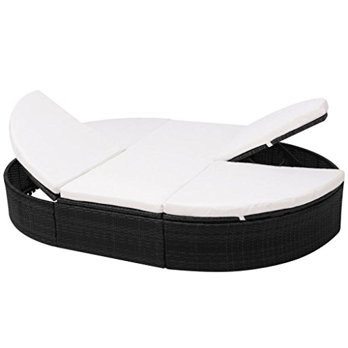 Festnight Letto Lettino Prendisole Matrimoniale a Doppio Ovale in Polirattan Marrone/Nero con Cuscino Bianco da Giardino/Piscina/Patio/Sipaggia/Mare per Esterno 200x140x28 cm