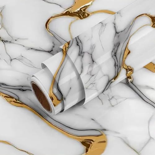 Image of Self Adhesive PVC 3D Wall Sticker Oil Proof Waterproof Kitchen Backsplash Wallpaper Decorative Sheet for Home Living Room Bedroom Cafe Walls (60x200 cm, White Golden - Pack of 1)