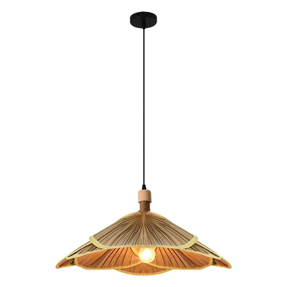 ITOSUI Japanese Style Pendant Light Rattan Hanging Lamp Conical Hat Shape Natural Wood Ceiling Fixture 19.7-Inch Brown Woven Shade for Kitchen Island Dining Room Cafe E26 59.1" Cord 1-Light