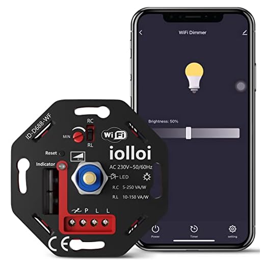 iolloi Universal WiFi/Wlan Dimmer Schalter, Smart Dimmschalter 230V, LED Dimmer 5-250W, Kompatibel mit Alexa, Google Home & Tuya Smart Life, dimmer für led lampen (kein Neutralleiter erforderlich)