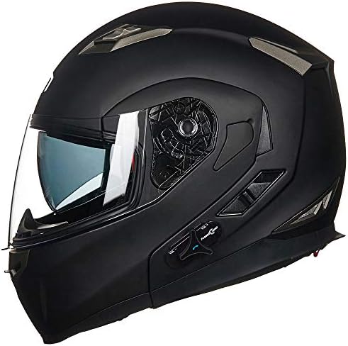 ILM Bluetooth Integrated Modular Flip up Full Face Motorcycle Helmet Sun Shield Mp3 Intercom Model 953PRO (XL, Matte Black)