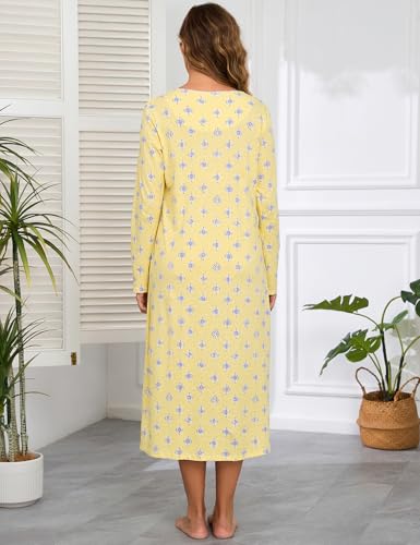 Image of IZZY + TOBY Nightgowns for Women Long Sleeve Soft Cotton Long Warm Nightdress Kintted Night Gown
