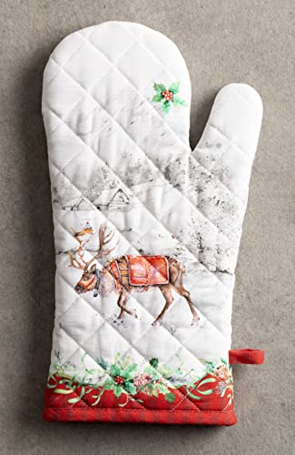 Maison d' Hermine 100% Cotton Oven Mitt & Pot Holder Set (19 x 33 cm & 20 x 20 cm) Heat Resistant BBQ Cooking Gloves with Loop for Christmas Decorations Baking Handling Hot Pans (Christmas Tradition) - Image 2