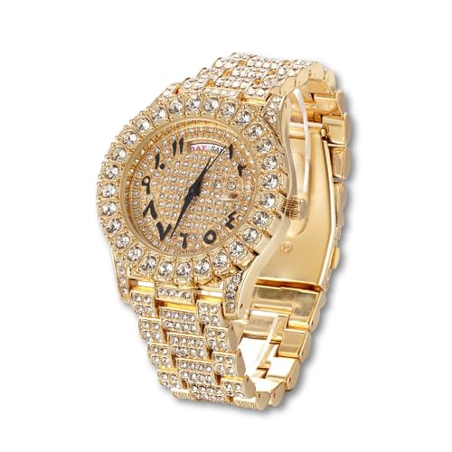 Montre moissanite homme pour soirée chic bracelet glacé étanche or
