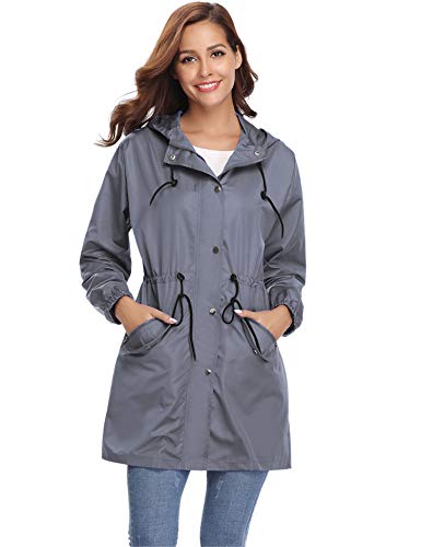Abollria Damen Regenjacke Wasserdicht Atmungsaktiv Parka Leichte Übergangsjacke mit Einstellbarer Kapuze für Sommer und Herbst
