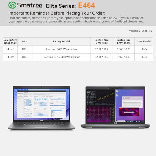 Image of Smatree Laptop Sleeve for 14 inch DELL Precision 3490 /3480 /3470 | for 14 inch DELL Precision 3490 /3480 /3470 Workstation,Case with Accessory Pocket,Patented Shockproof Design (E464)
