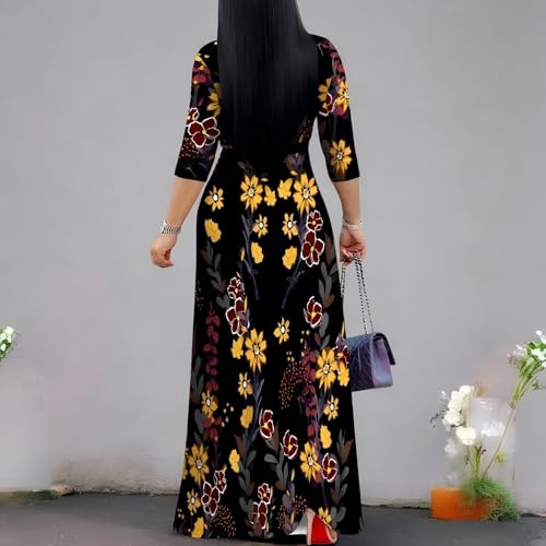 Image of PinkPatty Women's Print Maxi Dresses 3 /4 Sleeve Flowy Long Dress V Neck Wrap Tie Waist Sundress