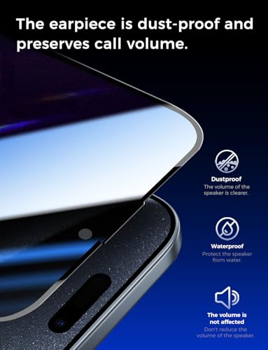 MAGIC JOHN 2 Pack for iPhone 15 Pro (6.1 inch) Privacy Glass Screen Protector, Anti-spy Tempered Glass Film, Auto Dust-Elimination Installation, Bubble Free, Case Friendly