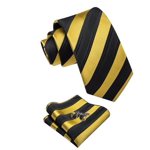 Image of YourTies Striped Ties for Men Classic Woven Silk Necktie with Handkerchief Cufflinks Set Formal Business Party Wedding