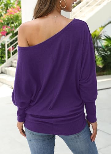 Image of Aifer Women's Off The Shoulder Tops Sexy Long Sleeve Shirts Oversized Fashion Casual Batwing Sweaters Pullover Tunic Tops