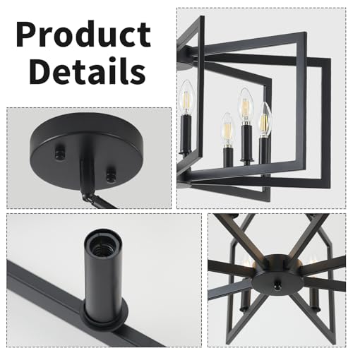 Black Chandelier for Dining Room, 8-Light Kitchen Chandelier Light Fixture Modern Metal Industrial Large Chandeliers for Farmhouse Entryway Living Room (E12 Bulbs Not Included)