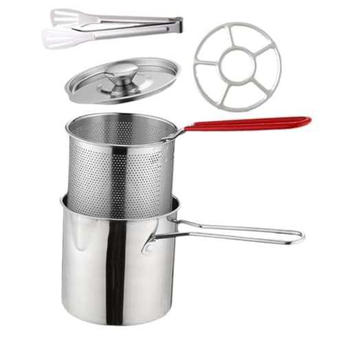 CLISPEED Olla Freidora Mini Inoxidable con Cesta y Tapa Ligera y Versátil para Freír Pollo Verduras y Patatas Cocina