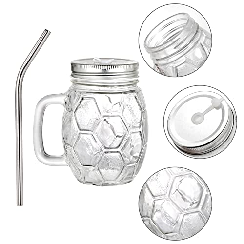 Hiceeden 8 Pack 16 Oz Mason Jars With Lids And Straws, Mason Jar Mugs Cups With Handle, Mason Jar Drinking Glasses With Honeycomb Pattern For Juice, Iced Coffee, Milk Tea, Smoothie, Beverages #TOP2